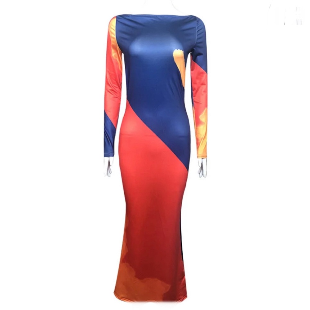 Elegant Multicolor Long Sleeve Dress